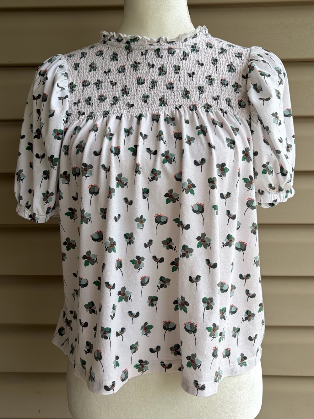 •LOFT• Floral Smocked Yoke Peasant Blouse - Size Medium